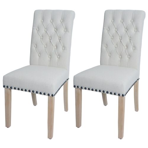 Lot de 2 chaises de salle à manger HWC-O66, chaise de cuisine rembourrée, Chesterfield rivets tissu/textile   blanc