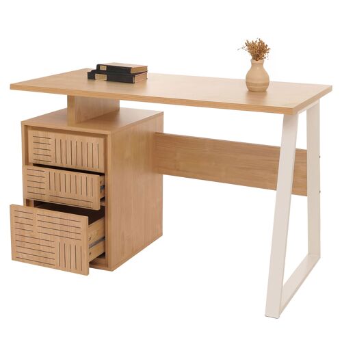 Bureau HWC-O32, table d'ordinateur, table de travail, tiroir, bois mélaminé, 77x118x58cm   orme naturel