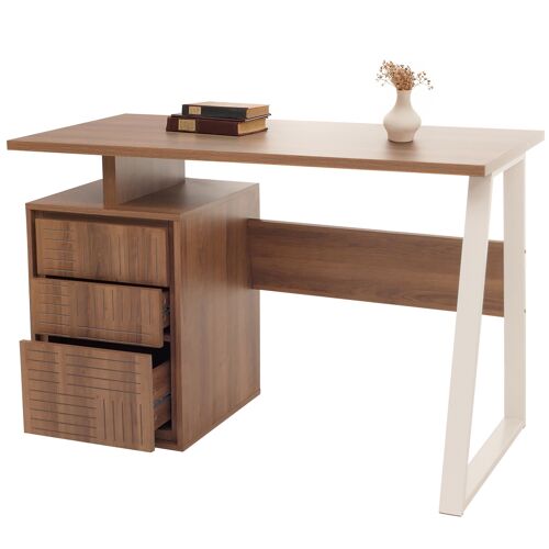 Bureau HWC-O32, table d'ordinateur, table de travail, tiroir, bois mélaminé, 77x118x58cm   brun