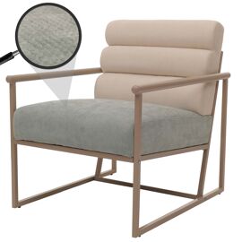 Fauteuil lounge HWC-O38, fauteuil cocktail/fauteuil rembourré fauteuil club, tissu/textile (420 g/m²) métal MVG   beige, rembourrage bleu-vert