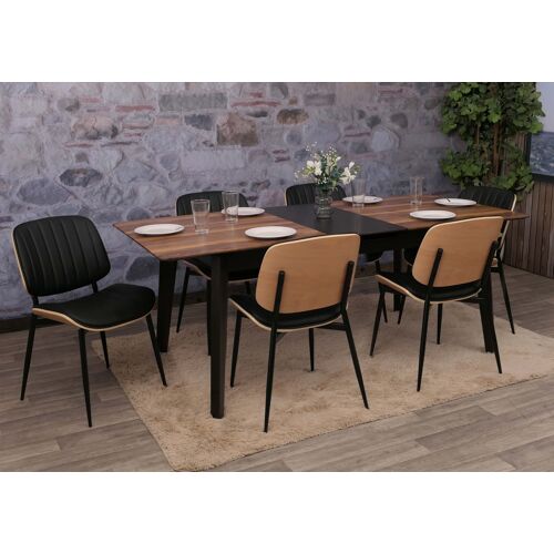 Lot de 6 chaises de salle à manger HWC-O44, chaise de cuisine, bois courbé simili-cuir Oeko-Tex MVG   naturel, noir