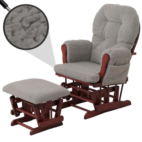 Fauteuil relax HWC-C76, fauteuil à bascule Fauteuil oscillant + pouf Tissu Bouclé 480g/m² Öko-Tex   gris Bâti foncé