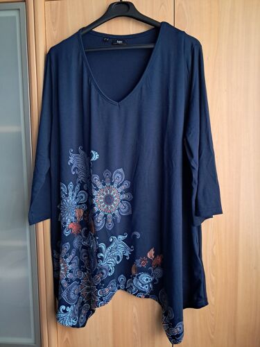 Tunique Taille 54-56 Bleu Rosace Asymétrique