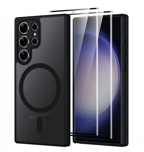 Coque Mat Magnétique pour SAMSUNG GALAXY S23 ULTRA - 2 Verre Trempé, Compatible avec MagSafe,Protection caméra,Translucide Antichoc HQSELECTION®