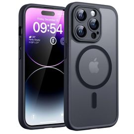 Coque Mat Magnétique pour iPhone 14 PRO ,Compatible avec MagSafe,Protection d'objectif,Coque Translucide Mat Arrière Antichoc HQSELECTION®