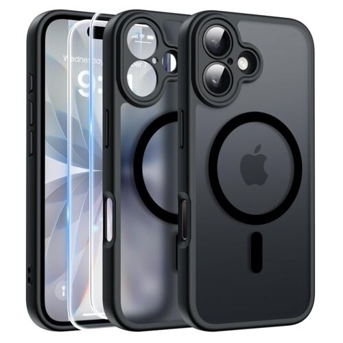 Coque Mat Magnétique pour iPhone 17 - 2 Verre Trempé, Compatible avec MagSafe,Protection caméra ,Translucide Antichoc HQSELECTION®