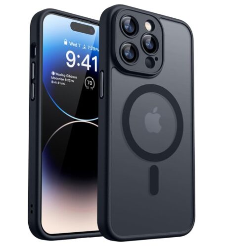 Coque Mat Magnétique pour iPhone 14 PRO MAX,Compatible avec MagSafe,Protection d'objectif,Coque Translucide Mat Arrière Antichoc HQSELECTION®