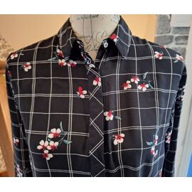Chemise Fluide Noire Imprimée De Carreaux Et De Fleurs