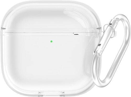ELVORIX-Coque transparente en TPU avec mousqueton - Prend en charge le chargement sans fil - Coque pour AirPods 4 - Fine, résistante aux rayures, compatible et portable