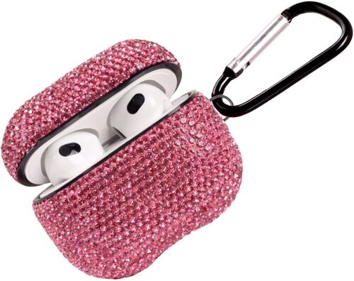 ELVORIX-Coque Scintillante Compatible avec AirPods 3e génération avec Porte-clés, Protection Antichoc avec Strass, Coque de Charge pour AirPods 3 (Rose)