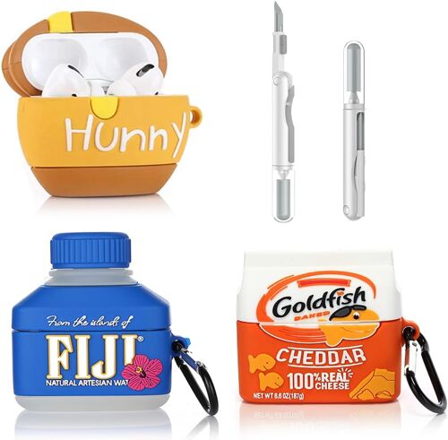 LORANKA-Lot de 3 coques pour AirPods Pro 2e/1ère génération avec kit de nettoyage, motif peau mignonne de dessin animé coques de protection avec porte-clés pour écouteurs AirPods Pro 2/Pro (H+G+F)