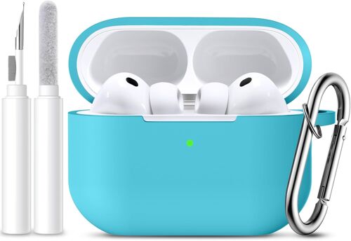 ELVORIX-Coque pour AirPods Pro 3 Étui - Case de Protection Anti-Choc Compatible avec Apple AirPods Pro 3 Coque (2025) - Étui en Silicone Souple avec Outils de Nettoyage & Mousqueton - Turquoise