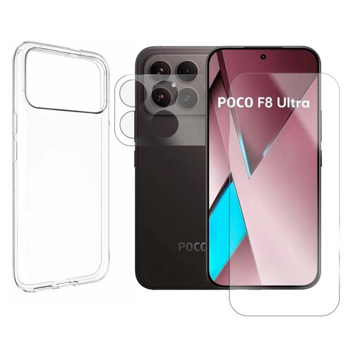 Verre Trempé compatible pour Xiaomi Poco F8 ULTRA 5G 6.9"" 25102PCBEG+ Verre Trempé Caméra Arrière + Coque souple silicone transparente - Visiodirect -
