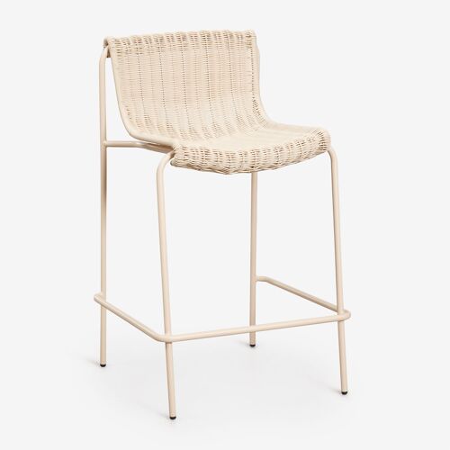 Tabouret haut en rotin synthétique et acier Revia Tapioca Beige ¿65 cm