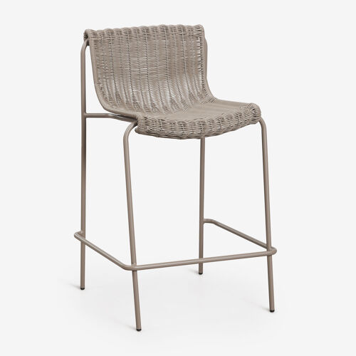 Tabouret haut en rotin synthétique et acier Revia Moka Brown ¿65 cm