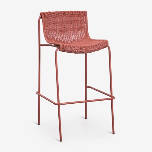 Tabouret haut en rotin synthétique et acier Revia Terracota ¿75 cm