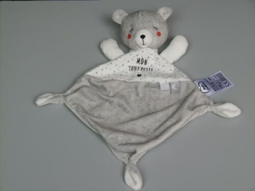 Doudou ours plat Mots d'Enfants gris blanc Mon Tout Petit étoiles