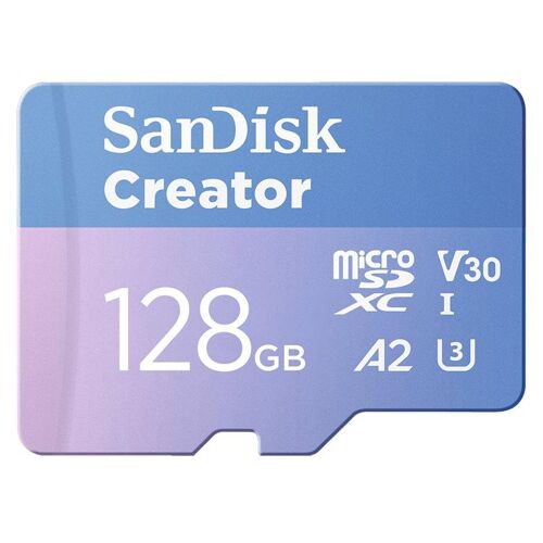 SanDisk Creator - Carte mémoire flash (adaptateur microSDXC vers SD inclus(e)) - 128 Go - A2 / Video Class V30 / UHS-I U3 - microSDXC UHS-I