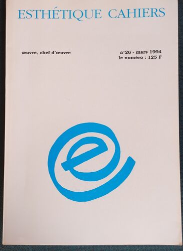 Esthetique Cahiers N° 26 - Mars 1994