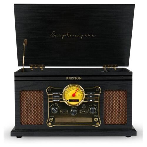 PRIXTON Century Tourne-disque à entraînement direct Noir, Bois Manuel