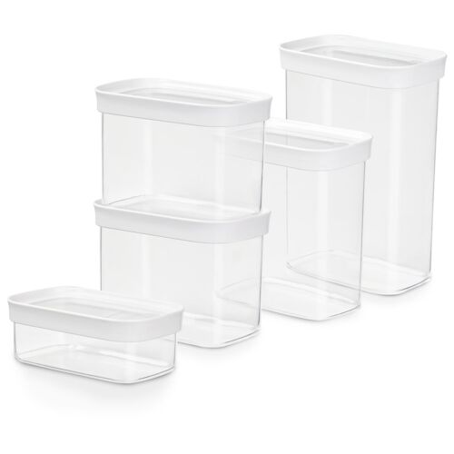 Tefal Optima N1142810 Boîte Hermétique Alimentaire Rectangulaire Régler Transparent, Blanc 5 Pièces