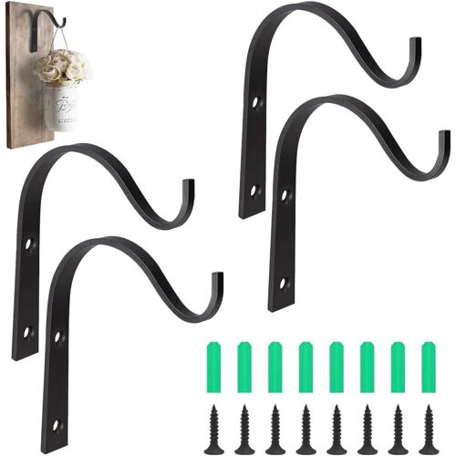 Mevronisshop-Lot De 4 Crochets Muraux En Fer Pour Plantes - Avec Huit Vis - Pour Paniers De Fleurs, Paniers Suspendus, Cages À Oiseaux, Etc. - Noir