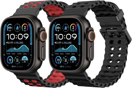 Loranka-2pièces Bande Océan Compatible Avec Apple Watch Ultra 3/2/1 49mm, S11/S10 46mm, 9/8/7 45mm, Se3/Se2/Se/6/5/4 44mm, 3/2/1 42mm, Bracelet Silicone Respirant Avec Connecteur Métallique
