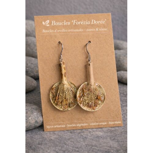 Boucles D’Oreilles « Forezia «  Artisanales – Pâte, Végétaux Et Paillette