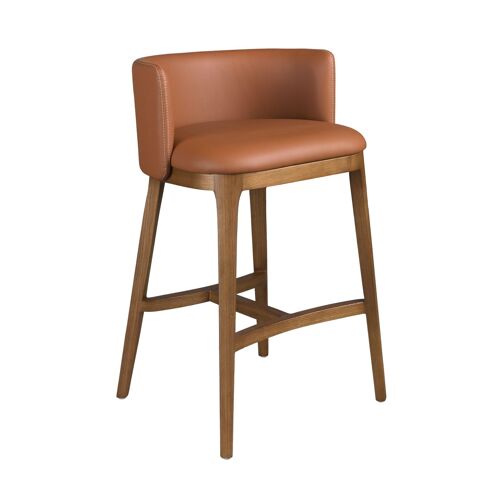 Tabouret 53x51x84 cm en Similicuir Marron avec Pieds en Bois Plaqué Noyer, Hauteur d’Assise 66 cm et Mousse 25 kg/m³ – Modèle 4158 Ángel Cerdá
