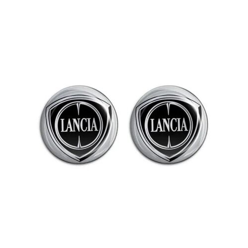 Autocollant 3d Lancia Noir Officiel Logo, Diamètre 12 Mm, 2 Pièces