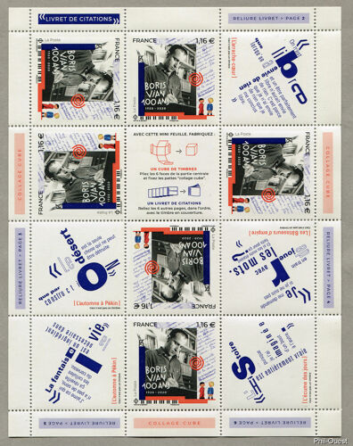 Centenaire De La Naissance De Boris Vian Poète, Romancier Et Musicien Feuillet 5406 Année 2020 N° 5406 (6 Timbres, Livret De Citations Des Oeuvres De Boris Vian, Vignettes) Yvert Et Tellier Luxe