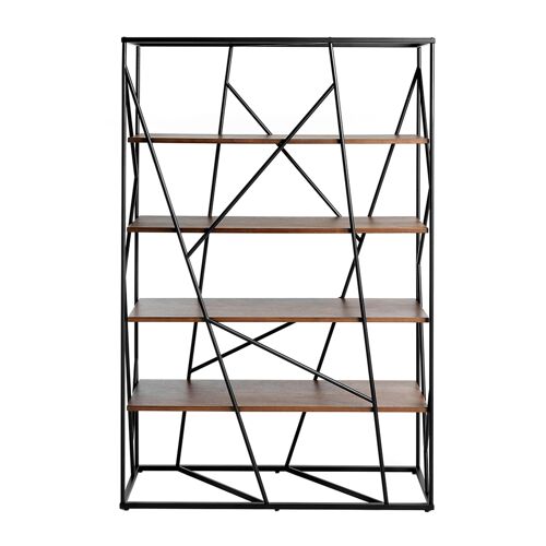 Étagère effet bois noyer et acier noir