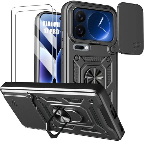 Coque + 2 Verres Trempés pour Xiaomi 17 Pro, Rigide avec Anneau et Protection Caméra - Noir - E.F.Connection