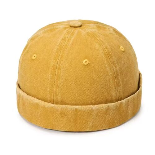 Bonnet Docker/Casquette Sans Visière, En Coton Déléve, Taille Réglable, Jaune