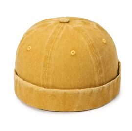 Bonnet Docker/Casquette Sans Visière, En Coton Déléve, Taille Réglable, Jaune