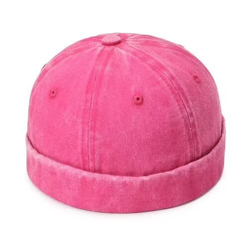 Bonnet Docker/Casquette Sans Visière, Coton Délavé, Taille Réglable, Rose Vif/Fuchsia