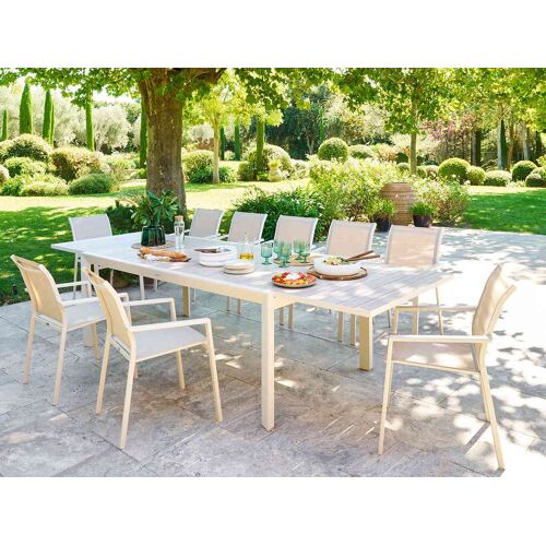 Table De Jardin Rectangulaire Extensible Rallonge Coulissante Alu Evasion Effet Bois Lin Argile - 10/12 Places - Hespéride