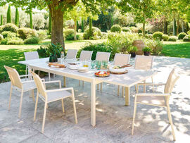 Table De Jardin Rectangulaire Extensible Rallonge Coulissante Alu Evasion Effet Bois Lin Argile - 10/12 Places - Hespéride