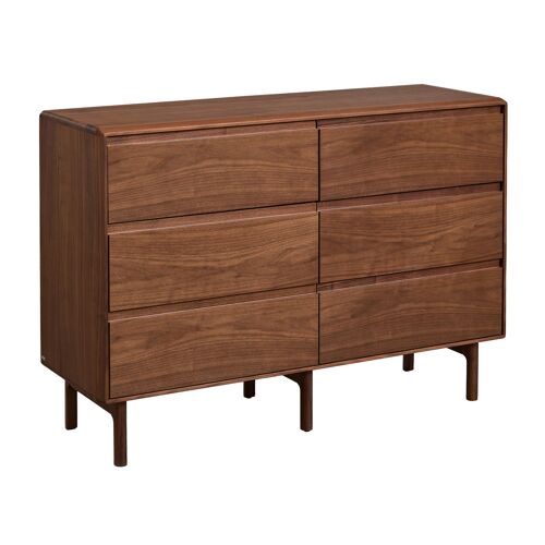 Commode 6 tiroirs 120x40 cm en bois Treveris Marron Noyer Foncé