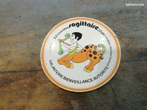 Retro Sticker Autocollant Astrologie Sagittaire Thé Brun Années 70 80