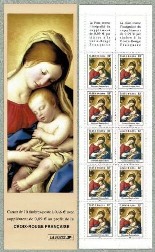 France 2002, Très Belle Bande Carnet Croix-Rouge Yvert 2051, 10 Timbres Neufs** Luxe 3531, Fêtes De Fin D'année, Oeuvre De Giovanni Battista Salvi, «Le Sommeil De L'enfant Jésus».