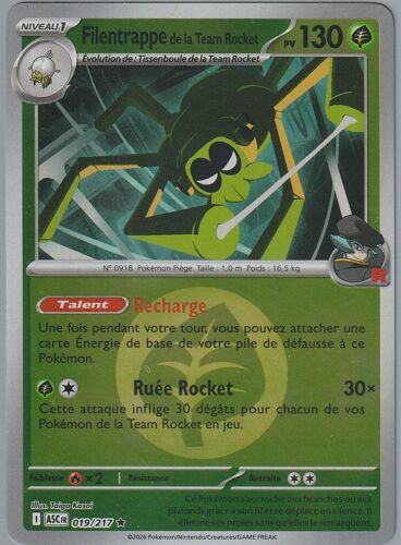 Carte Pokémon - Filentrappe De La Team Rocket - 019/217 - Holo Reverse - Héros Transcendants