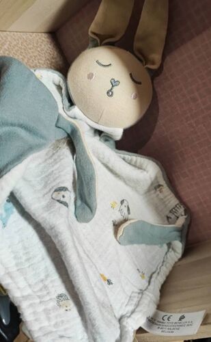 Doudou lapin kiabi lange bleu blanc