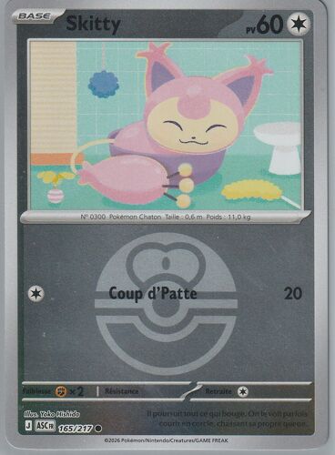 Carte Pokémon - Skitty - 165/217 - Reverse Love Ball - Héros Transcendants