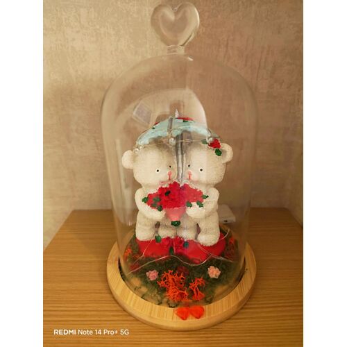 Création unique Globe decoratif en verre lumineux couple ourson romantique