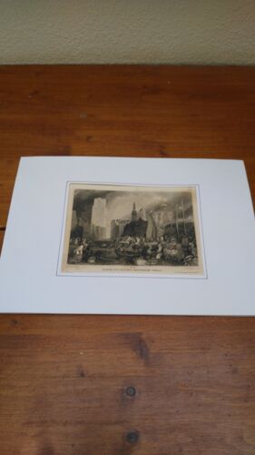 Gravure Xixe. Gravure Sur Acier"Marche Aux Poissons A Rotterdam".(Hollande) Grav. Par L. Lhuillier, Vers 1860.