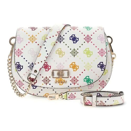 GUESS Sac à épaule blanc rose pour femme - Emelie Logo Flap Shoulder Bag Multi Logo 336765