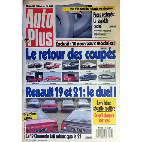 Auto Plus 34 De 1989 Renault 19 Chamade Gamme,Opel Kadett Gt 1.8i Et Gt 1.6,Fiat Panda 1000s,Renault Floride