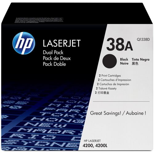 HP 38A - Pack de 2 - noir - original - LaserJet - cartouche de toner (Q1338D) - pour LaserJet 4200, 4200dtn, 4200dtns, 4200dtnsl, 4200L, 4200Ln, 4200Lvn, 4200n, 4200tn