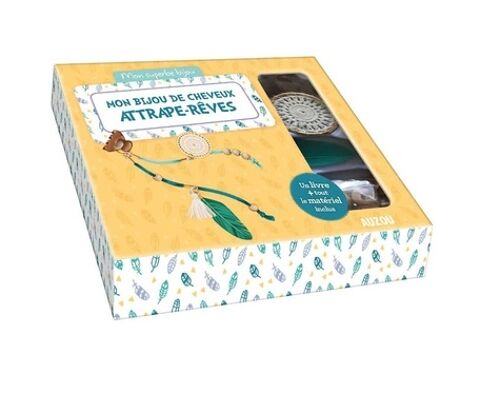 Mon Superbe Bijou - Mon Bijou De Cheveux Attrape-Rêves - Avec 1 Livre, 1 Barrette Pince Crabe, 1 Fil De Suédine Bleu, 1 Ruban Bleu, 1 Attrape-Rêve, 1 Plume Verte, 1 Pompon, 5 Perles En Bois...
